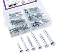 Swpeet 42 pièces M4 × 32, M4 × 60, M5 × 52, M5 × 65, M6 × 52, M6 × 65 Molly boulons combo Kit, ancrages muraux creux, idéal pour fixer les cloisons sèches, ardoises et panneaux au mur ou au plafond