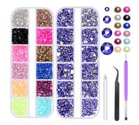 Swpeet 4403 PCS 2mm 3mm 4mm 5mm bleu foncé Cristal Strass plat et 12 couleurs 3mm demi - cercle dos plat perles combo Kit, y compris tweezer pois outil sélection crayon, idéal pour bricolage à la main