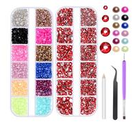 Swpeet 4403 PCS 2mm 3mm 4mm 5mm cristal rouge plat strass et 12 couleurs 3mm demi - cercle arrière plat Pearl combo Kit, y compris tweezer dot Tool Picking Pen, idéal pour manucure bricolage à la main