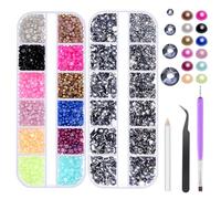 Swpeet 4403 pièces 2mm 3mm 4mm 5mm encre bleu cristal plat strass et 12 couleurs 3mm demi - cercle perles plates combo Kit, y compris tweezer outil de sélection de points, idéal pour bricolage