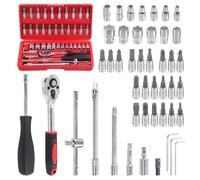 Swpeet 45 PCS 1/4 "Drive Sleeve jeu de liquet et manchon de foret avec 1 pc boîte de rangement combo Kit, barre métrique et rallonge pour la réparation automobile et la maison