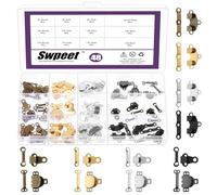 Swpeet 48pcs 3 tailles 4 couleurs crochets à coudre et oeils Kit de fermeture, crochets de pantalon cousu à la main, crochet et oeil fermoir à coudre Snaps Fasteners, crochet et barre Fasteners