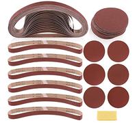 Swpeet 49 pièces 1 x 30 pouces alumine bande Abrasive (60/80/120/150/240/400 granulométrie) avec 5 pouces disque de ponçage non poreux (80/100/120/180/240/400 granulométrie) et une gomme de nettoyage