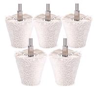 Swpeet 5 pcs Forme conique Blanc en flanelle polissage Tête de meulage de roue avec poignée 1/10,2 cm pour le métal en aluminium/acier inoxydable/chrome/bijoux/bois/plastique/céramique/verre