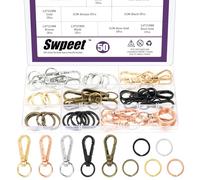 Swpeet 50Pcs 5 couleurs 50MM Push Gate Snap Crochet Fermetures avec bagues-clés Kit d'assortiment, Fermetures pivotantes Lanyard Snap Crochets, à clip de chaîne de clés et Kit de divisés pour sac à