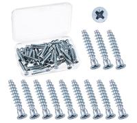 Swpeet 50Pcs M7 x 40mm Kit d'assortiment de vis de confirmation en acier au carbone plaqué zinc bleu-blanc, vis de raccordement de meubles auto-appuyants de Phillips Drive pour l'assemblage