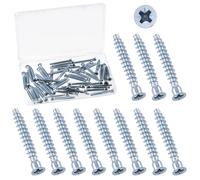 Swpeet 50Pcs M7 x 50mm Kit d'assortiment de vis de confirmation en acier au carbone plaqué zinc bleu-blanc, vis de raccordement de meubles auto-appuyants de Phillips Drive pour l'assemblage