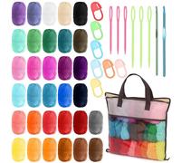 Swpeet 51pcs kit de fil au crochet avec 32pcs fil acrylique multicolore skeins, 10pcs marqueurs de couture, 6pcs aiguilles à tricoter en plastique, 2pcs crochet et 1pc crochet sac à tricoter