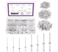 Swpeet 560 pièces argent 3/32 "1/8" 5/32 "3/16" rivets POP, combinaison avec rondelles de rechange en acier inoxydable, combinaison avec boîtier d'étiquette rivets aveugles en aluminium
