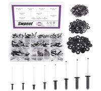 Swpeet 560 pièces noir 3/32 "1/8" 5/32 "3/16" rivets POP, combinaison avec rondelle de rechange en acier inoxydable, combinaison avec boîtier d'étiquette rivets aveugles en aluminium