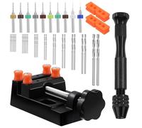Swpeet 57 Pieces Hand Drill Bits Set Include Pin Vise Hand Drill, 46 Pieces Twist Drills and 10 Pieces Mini Drills Assortment Kit, PCB Woodworking Hand Mini Drill for Resin Walnut (N3)