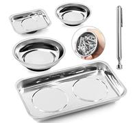 Swpeet 5Pcs 2 formes rond et carré plateau à outils en acier inoxydable avec Kit d’assortiment d’outils de ramassage magnétique 3Ib, support de plateau de pièces magnétiques plateau magnétique