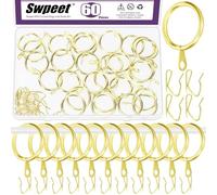 Swpeet 60Pcs 25mm/1" Diamètre intérieur Bague de Rideau en métal d'or avec Pin-on Drapery Crochets Kit d'assortiment, Drape Coulissant Eyelet de en, pour Rideau de Douche de Porte