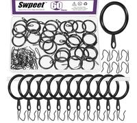 Swpeet 60Pcs 25mm/1" Diamètre intérieur Bague de Rideau en métal Noir avec Pin-on Drapery Crochets Kit d'assortiment, Drape Coulissant Eyelet Bague métal, pour Rideau de Douche de Porte de fenêtre