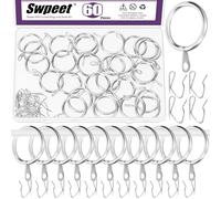 Swpeet 60Pcs 25mm / 1 "Diamètre intérieur Sliver Anneau de Rideau en métal avec Pin-on Drapery Crochets Kit d'assortiment, Drape Coulissant oeillet en métal, pour fenêtre Porte Rideau de Douche