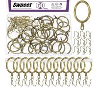 Swpeet 60Pcs 32mm/1.3" Diamètre intérieur Anneau de Rideau en métal en Bronze avec Pin-on Drapery Crochets Kit d'assortiment, Drape Coulissant Eyelet Anneau métal, pour fenêtre Porte Rideau de Douche