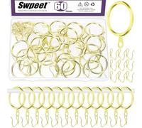 Swpeet 60Pcs 32mm/1.3" Diamètre intérieur Bague de Rideau en métal d'or avec Pin-on Drapery Crochets Kit d'assortiment, Drape Coulissant Eyelet en métal, pour Rideau de Douche de Porte de fenêtre