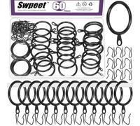 Swpeet 60Pcs 32mm/1.3" Diamètre intérieur Bague de Rideau en métal Noir avec Pin-on Drapery Crochets Kit d'assortiment, Drape Coulissant Eyelet Bague métal, pour Rideau de Douche de Porte de fenêtre