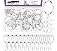 Swpeet 60Pcs 32mm/1.3" Diamètre intérieur Sliver Anneau de Rideau en métal avec Pin-on Drapery Crochets Kit d'assortiment, Drape Coulissant Eyelet Anneau Crochets, pour fenêtre Porte Rideau de Douche