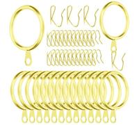 Swpeet 60Pcs 43mm/1.7" Diamètre intérieur Bague de Rideau en métal d'or avec Pin-on Drapery Crochets Kit d'assortiment, Drape Coulissant Eyelet Bague métal, pour Rideau de Douche de Porte de fenêtre