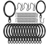 Swpeet 60Pcs 43mm/1.7" Diamètre intérieur Bague de Rideau en métal Noir avec Pin-on Drapery Crochets Kit d'assortiment, Drape Coulissant Eyelet Bague métal, pour Rideau de Douche de Porte de fenêtre