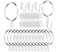 Swpeet 60Pcs 43mm/1.7" Diamètre intérieur Sliver Anneau de Rideau en métal avec Pin-on Drapery Crochets Kit d'assortiment, Drape Coulissant Eyelet Anneau métal, pour fenêtre Porte Rideau de Douche