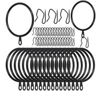 Swpeet 60Pcs 50mm/2" Diamètre intérieur Bague de Rideau en métal Noir avec Pin-on Drapery Crochets Kit d'assortiment, Drape Coulissant Eyelet Bague, pour Rideau de Douche de Porte de fenêtre
