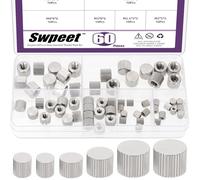 Swpeet 60Pcs 6 tailles M2 M2.5 M3 M4 M5 M6 en acier au carbone tête plate trou aveugle enroulé pouce écrous, fil femelle rond enroulé pouce écrous, main serrer boutons de fixation