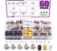 Swpeet 60PCS B5K 10K 20K 50K 100K Ohm Knurled Shaft Linear Rotary Taper Potentiometer with 20Pcs 3 Different Kinds Aluminum alloy Knob(WH148) and 40Pcs Washers and Nuts Kit for Tinkering