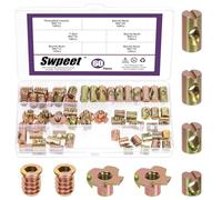 Swpeet 60Pcs M6 × 10/12/15/20 Cross Dowels Slotted Nut Barrel Nuts, Couleur zinqué écrous de baril avec inserts filetés et T-écrous Kit d'assortiment, à fentes de doubles croisés