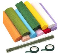 Swpeet 62Pcs 10Colors 9,8 x 98 Pouces Feuilles de Papier Crêpe Rouleaux Avec fil de tige Floral et Kit d'assortiment de Ruban, 8,2 Pieds Kit d'arrangement de Floration pour la Décoration de fête