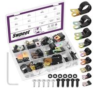 Swpeet 64Pcs 9 taille 5mm-25mm 1/4 "trou vinyle revêtu de pinces de câble galvanisé et 95Pcs Hex vis écrous Kit d'assortiment, pinces isolantes en caoutchouc rembourrées, pinces de fil métallique pour