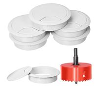 Swpeet 6pcs câble de bureau blanc corde à œillet avec scie à trou, organiseur de couvercle de trou de câble soigné, couvercle de trou de câble de bureau câble à œillet, 1pcs 3.15inch 80mm outil