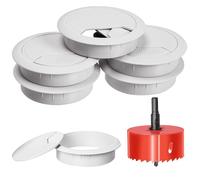 Swpeet 6pcs câble de bureau blanc corde à œillet avec scie à trou, organiseur de couvercle de trou de câble soigné, couvercle de trou de câble de bureau câble à œillet, 1pcs 2.36inch 60mm outil