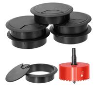 Swpeet 6pcs câble de bureau noir corde à œillet avec scie à trou, organiseur de couvercle de trou de câble soigné, couvercle de trou de câble de bureau câble à œillet, 1pcs 3.15inch 80mm outil