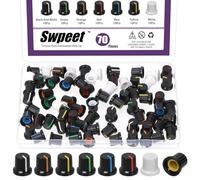 Swpeet 70Pcs 7 Couleurs 15x14mm Kit de bouton de commande de potentiomètre de type D, bouton rotatif de contrôle de volume de potentiomètre en plastique, boutons d'insertion d'arbre enroté de 6mm