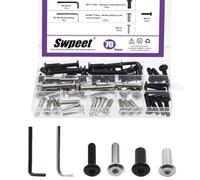 Swpeet 70Pcs M6x25mm Nickel/Zinc Plaqué Sliver/Noir Vises de fixation Hex Drive Socket Cap Boulons Barrel Nuts avec Allen Wrench Kit d'assortiment, vis Post Fit pour ceinture de meubles
