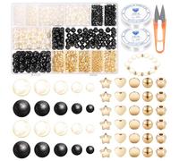 Swpeet 753Pcs 2 Couleurs 4/6/8/10/12mm Perle Bracelet Faire Kit comprend 500pcs Perles perforées noires/blanches, 250pcs Perles Spacer, 2pcs Chaînes élastiques, 1pc ciseaux pour bijoux bricolage