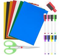Swpeet 7Pcs coloré Sec Effacer Feuilles magnétiques étiquettes Autocollants avec 8Pcs Tableau Blanc marqueur kit, Vinyle magnétique Notes Autocollantes Aides pédagogiques, Facile à Poster des Notes