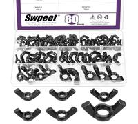 Swpeet 80Pcs 6Sizes M3 M4 M5 M6 M8 M10 Métric noir 304 en acier inoxydable écrous d'aile Kit d'assortiment d'écrous de papillon, Torsion à la main serrer l'oreille écrou papillon de fixation en métal