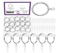 Swpeet 84Pcs 30mm Argent Bague de Rideau de Draperie en Métal avec Kit d'assortiment de Crochet de Rideau en Plastique, Bague d'oeillet Coulissant de Draperie, de Clip pour la Chambre à Coucher