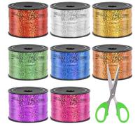 Swpeet 9Pcs 1/5" de large x 100 Yards métallique ruban de Curling avec Kit de ciseaux, 8 couleurs serti ruban de Curling ruban de ballon emballage cadeau pour emballage cadeau fête Festival Art