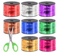 Swpeet 9Pcs 1/5" de large x 100 Yards ruban de Noël avec Kit de ciseaux, 8 couleurs serti ruban de Curling ruban ballon emballage cadeau pour emballage cadeau fête Festival Art décoration fournitures