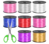 Swpeet 9PCS 1/5 pouces de large x 100 yards bou vec ciseaux set, 8 couleurs bou ou vec ruban de ballon emballage cadeau pour l'emballage cadeau fête Art décoration fournitures