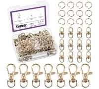 Swpeet Assortiment de 150 pièces de porte-clés dorés, 50 fermoirs mousquetons pivotants, 50 fermoirs mousquetons rotatifs en forme de 8, 50 anneaux ouverts, crochets pivotants, fermoirs pivotants,