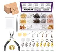 Swpeet Assortiment de 1533 pièces de fabrication de boucles d'oreilles, comprend des crochets de boucles d'oreilles, des anneaux ouverts, une pince à bec aiguille, des fermoirs papillon et en