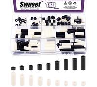 Swpeet Assortiment de 180 entretoises rondes en nylon noir et blanc avec entretoises en plastique ABS 4,2 mm OD 7 mm, longueur 3 mm, 5 mm, 6 mm, 8 mm, 10 mm, 12 mm, 18 mm, 20 mm, 25 mm pour vis M4