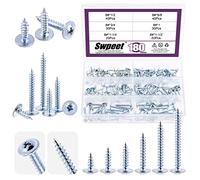 Swpeet Assortiment de 180 vis à bois à tête bombée modifiée, 6 tailles #8 x 1/2", 5/8", 3/4", 1/4", 1-1/2" Phillips en alliage de zinc bleu et blanc