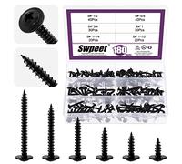 Swpeet Assortiment de 180 vis à bois à tête bombée modifiée Phillips en acier phosphaté noir 6 tailles #8 x 1,2 cm, 5/8", 3/4", 1,1/2"