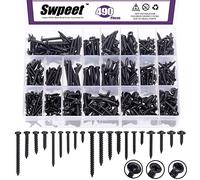 Swpeet Assortiment de 490 Vis en Acier Zingué #4 #6 #8 - Auto-Perceuses pour Cloison Sèche - Cruciformes à Tête Plate - Bois Assorties